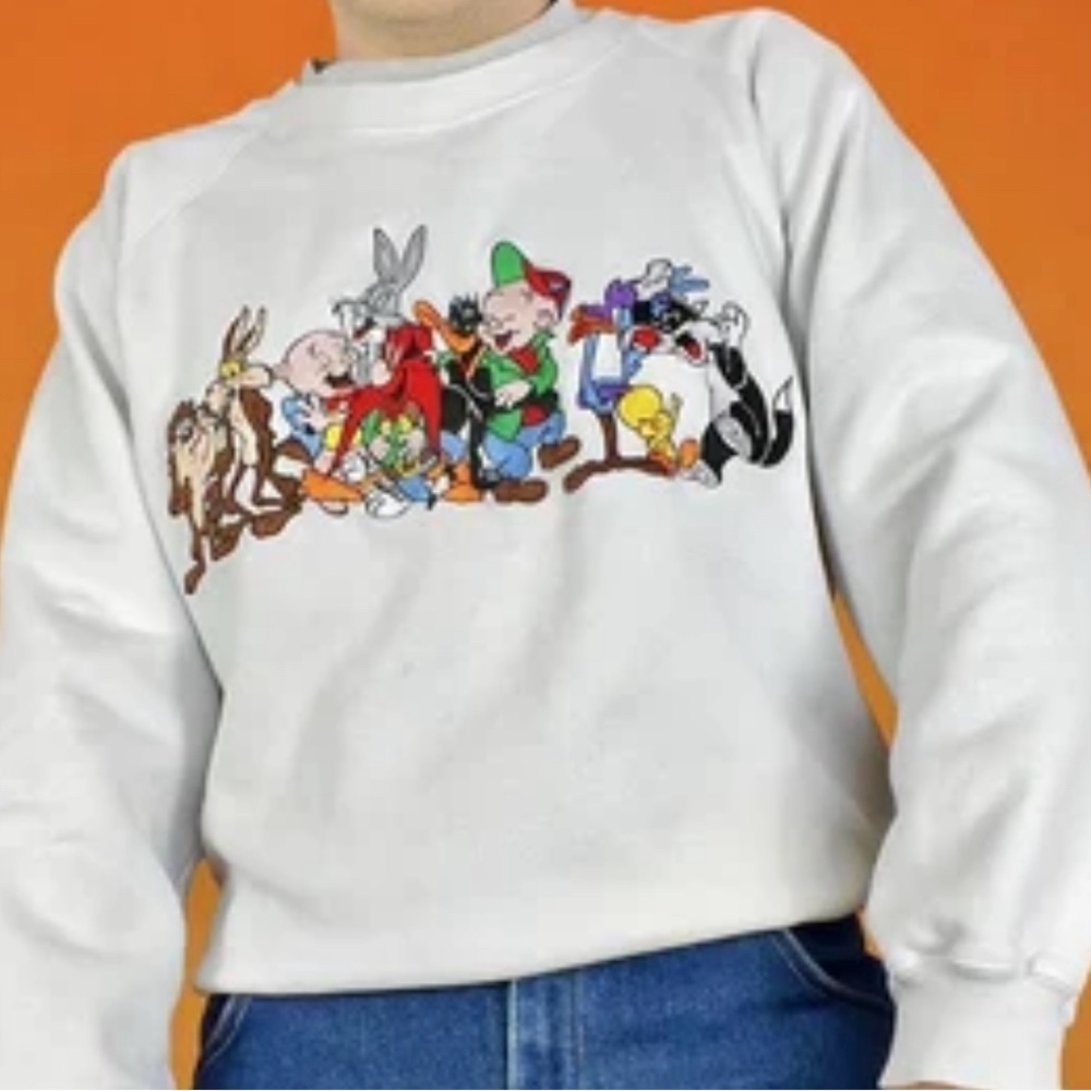 Vintage deadstock Warner bros 1991 Looney Tunes Embroidered Large Sweatshirt